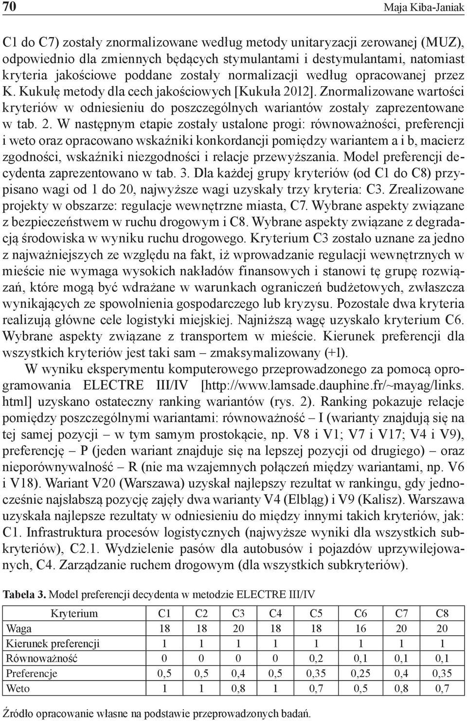 Znormalizowane wartości kryteriów w odniesieniu do poszczególnych wariantów zostały zaprezentowane w tab. 2.