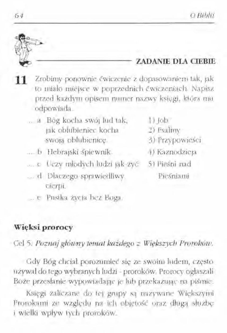 .. d Dlaczego sprawiedliwy Pieśniami cierpi.... e Pustka życia bez Boga. Więksi prorocy Cel 5. Poznaj glówny temat każdego z Większycb Proroków.