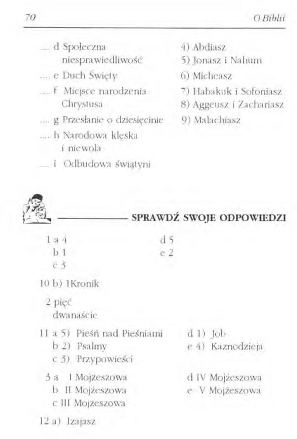 i Odbudowa świątyni 4, :~~ -----SPRAWDZ SWOJE ODPOWIEDZI l a 4 b 1 c 3 d5 e2 10 b) 1Kronik 2 pięć dwanaście 11 a 5) Pieśń nad Pieśniami