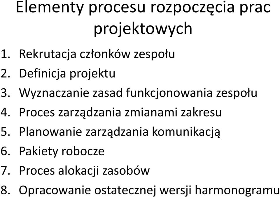 Wyznaczanie zasad funkcjonowania zespołu 4.