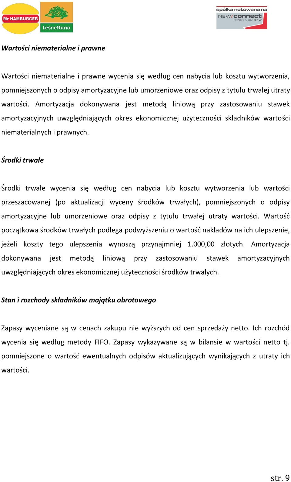 Amortyzacja dokonywana jest metodą liniową przy zastosowaniu stawek amortyzacyjnych uwzględniających okres ekonomicznej użyteczności składników wartości niematerialnych i prawnych.