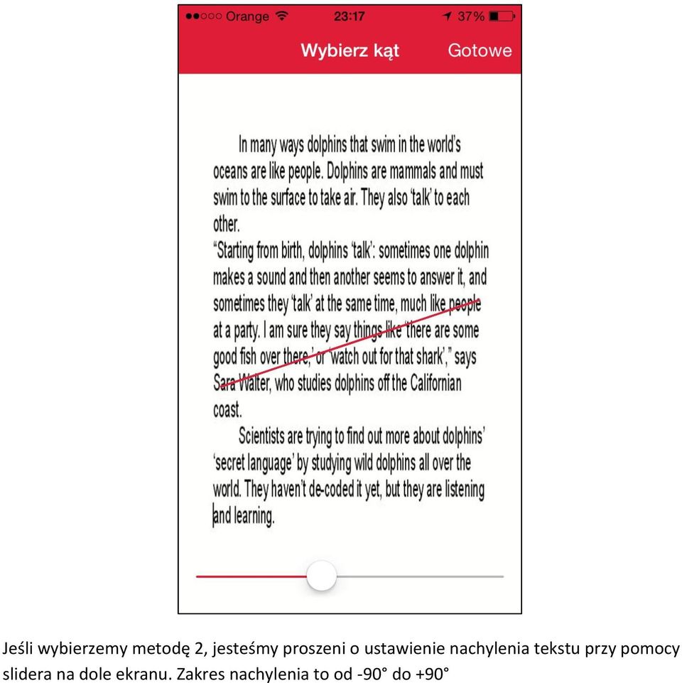 tekstu przy pomocy slidera na dole