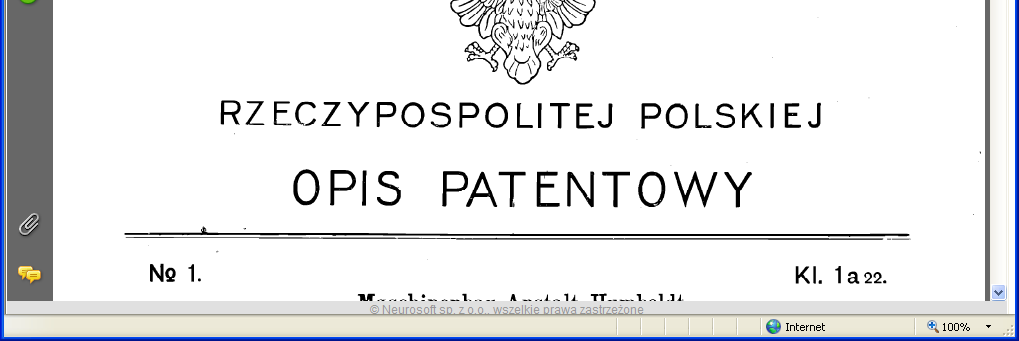 Neuropat Polskie patenty i wzory uŝytkowe Lata 1924-1991 ~780 tys. stron 154 tys. patentów, 5 tys.