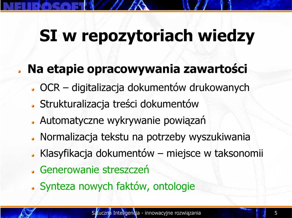 Normalizacja tekstu na potrzeby wyszukiwania Klasyfikacja dokumentów miejsce w taksonomii