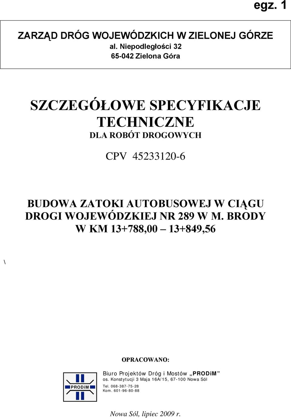 45233120-6 BUDOWA ZATOKI AUTOBUSOWEJ W CIĄGU DROGI WOJEWÓDZKIEJ NR 289 W M.