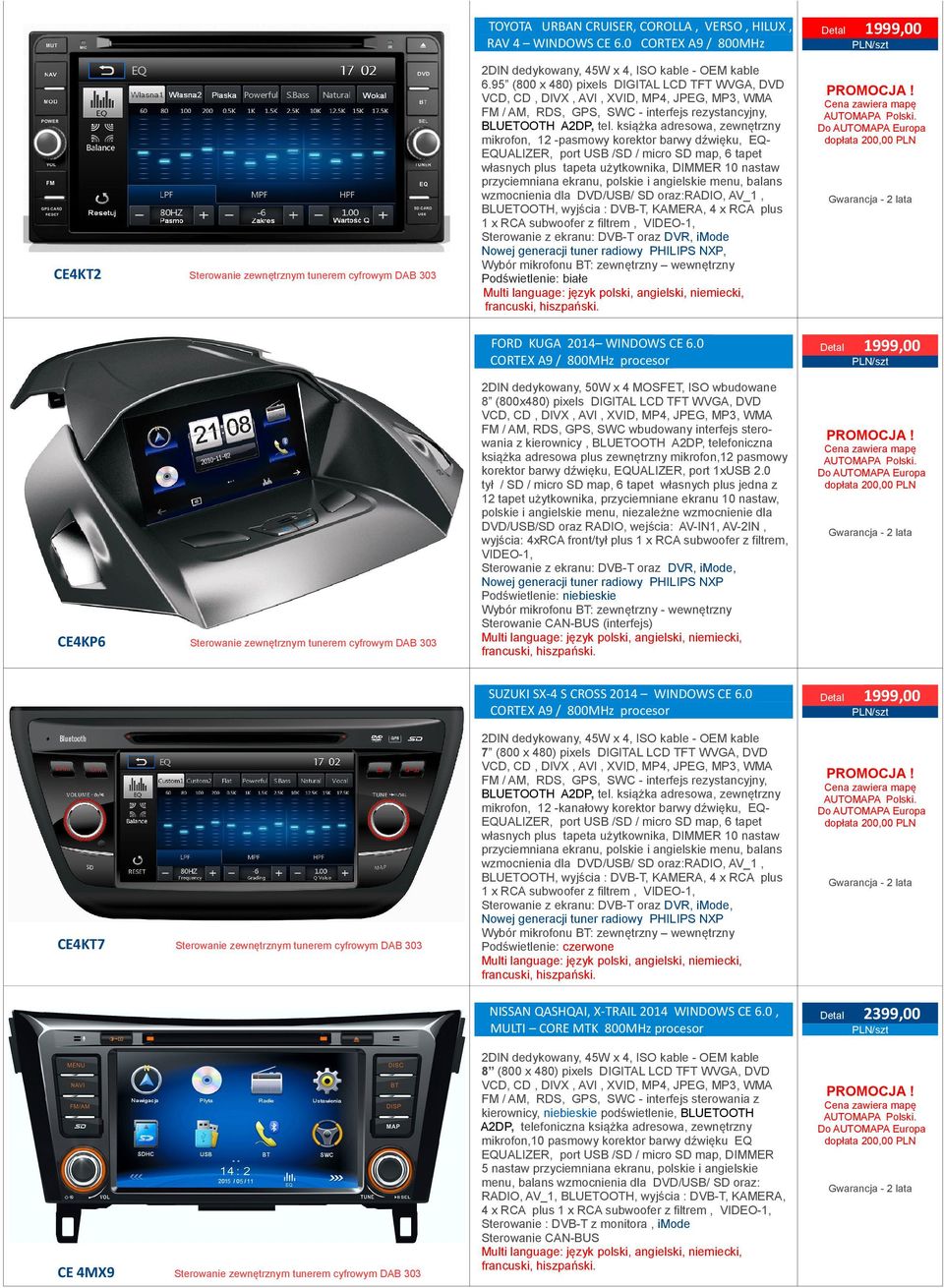 Podświetlenie: białe FORD KUGA 2014 WINDOWS CE 6.