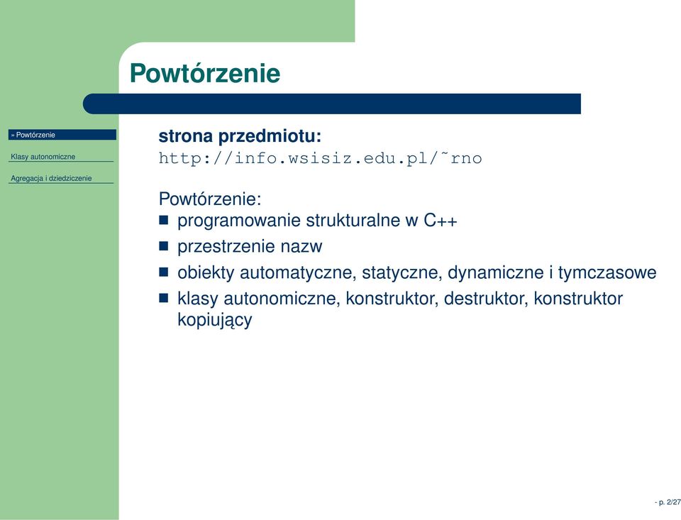 przestrzenie nazw obiekty automatyczne, statyczne, dynamiczne i