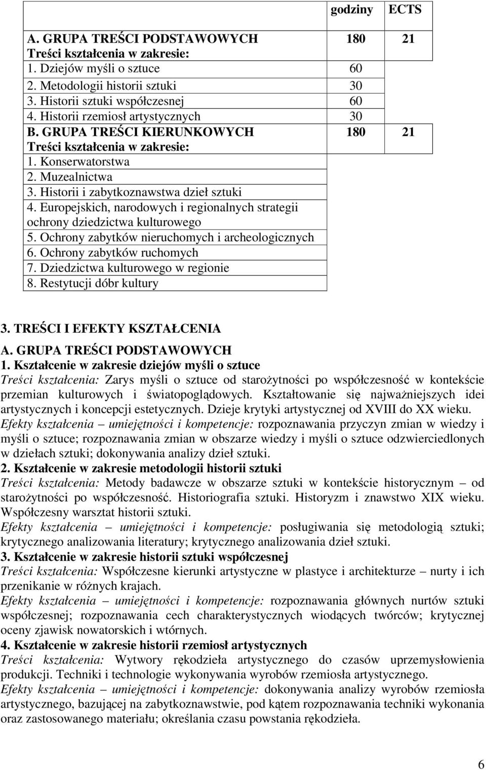 Europejskich, narodowych i regionalnych strategii ochrony dziedzictwa kulturowego 5. Ochrony zabytków nieruchomych i archeologicznych 6. Ochrony zabytków ruchomych 7.