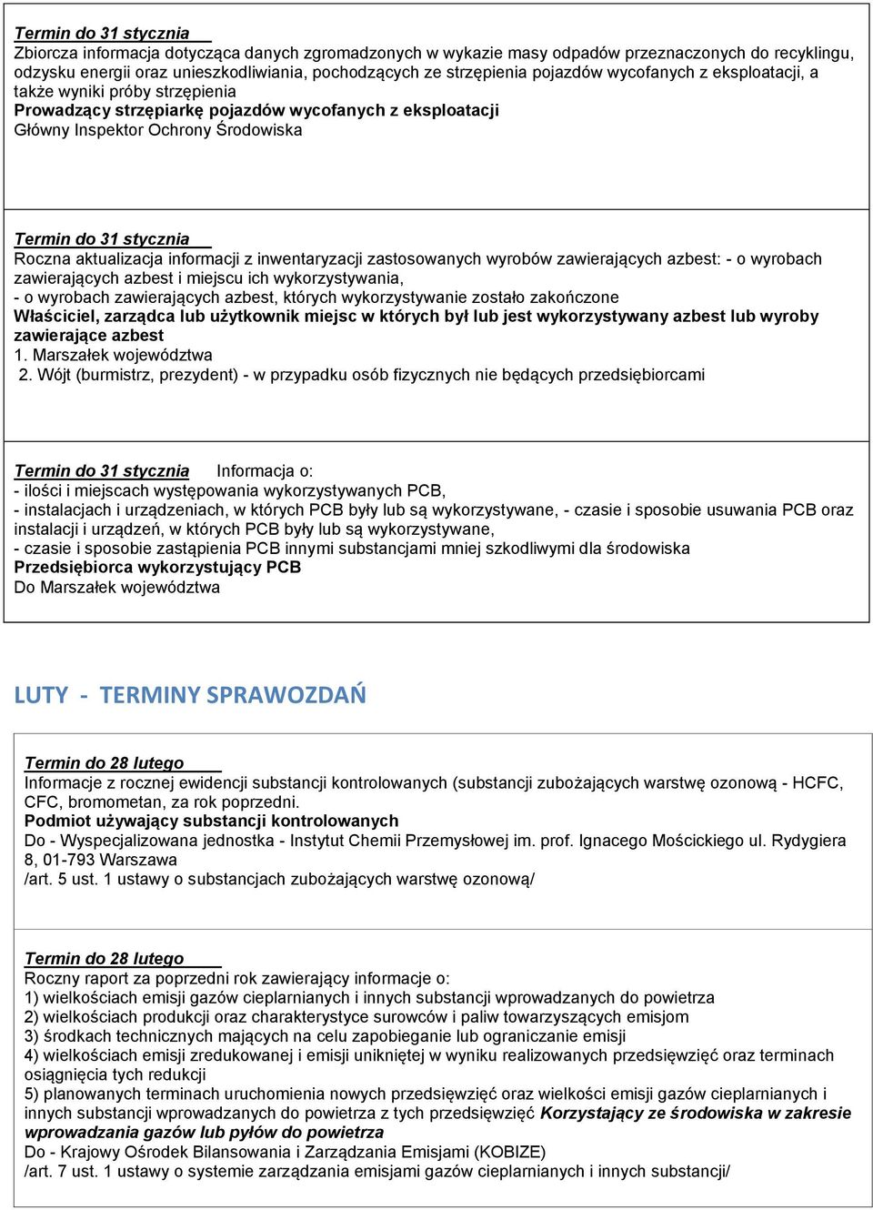 zastosowanych wyrobów zawierających azbest: - o wyrobach zawierających azbest i miejscu ich wykorzystywania, - o wyrobach zawierających azbest, których wykorzystywanie zostało zakończone Właściciel,