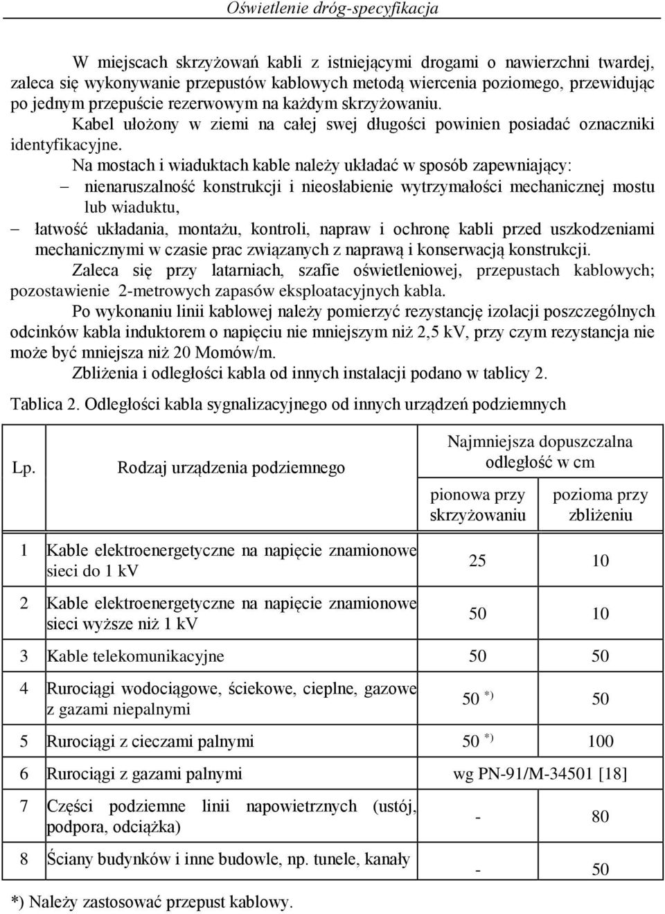 Na mostach i wiaduktach kable należy układać w sposób zapewniający: nienaruszalność konstrukcji i nieosłabienie wytrzymałości mechanicznej mostu lub wiaduktu, łatwość układania, montażu, kontroli,