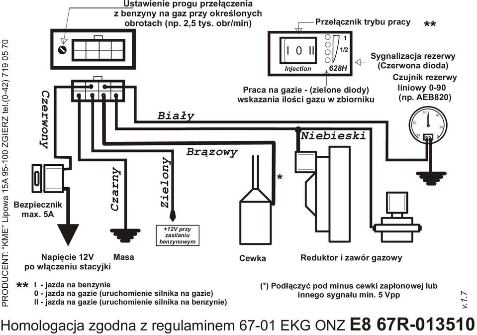 (0-42) 79 05 70 +2V przy zasilaniu benzynowym 0 - jazda na gazie (uruchomienie silnika na gazie)