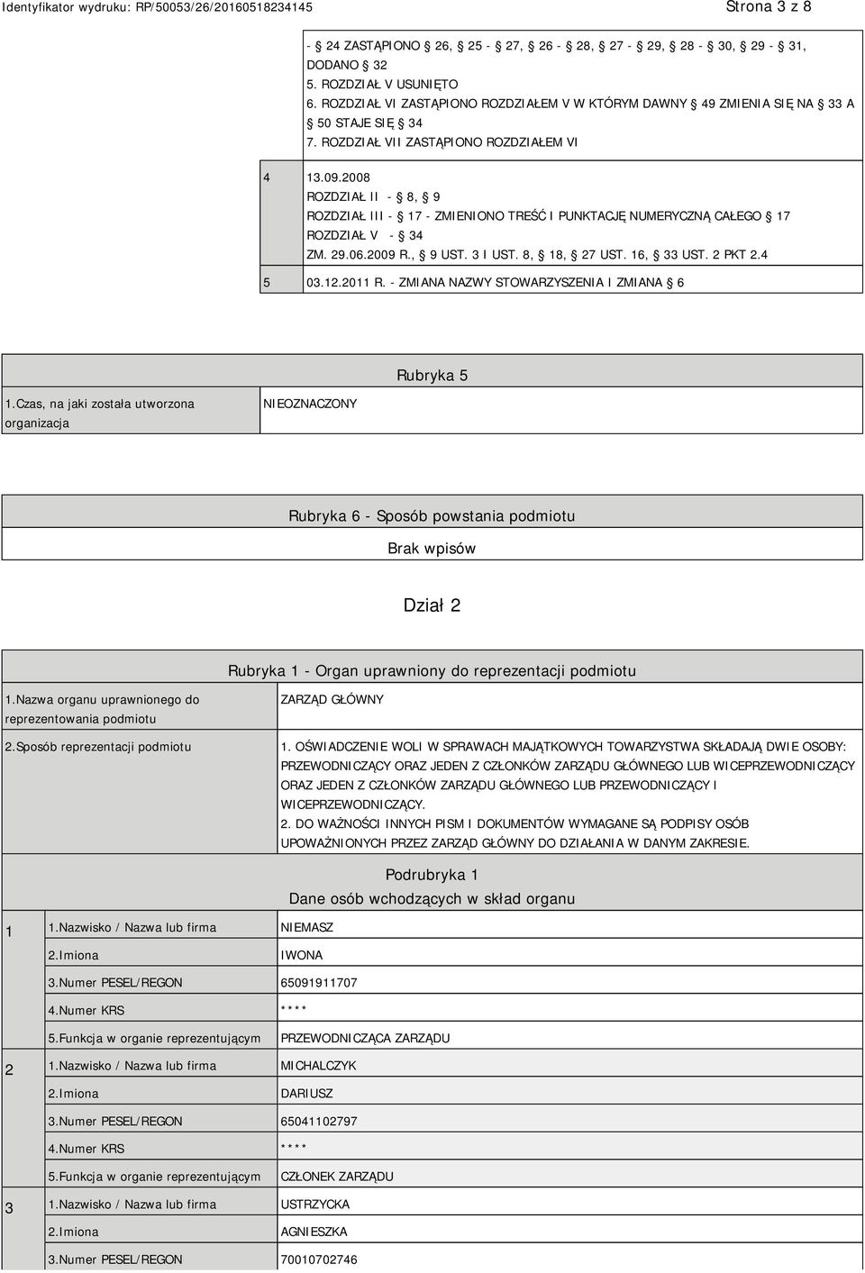8, 18, 27 UST. 16, 33 UST. 2 PKT 2.4 5 03.12.2011 R. - ZMIANA NAZWY STOWARZYSZENIA I ZMIANA 6 Rubryka 5 1.
