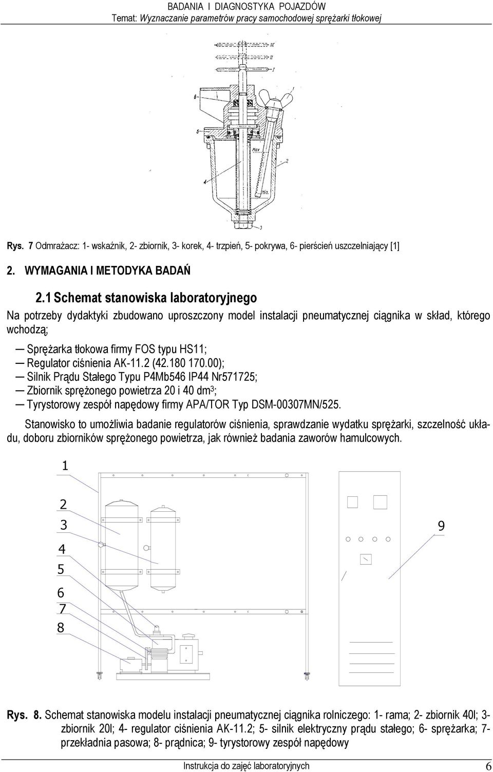 ciśnienia AK-11.2 (42.180 170.00); Silnik Prądu Stałego Typu P4Mb546 IP44 Nr571725; Zbiornik spręŝonego powietrza 20 i 40 dm 3 ; Tyrystorowy zespół napędowy firmy APA/TOR Typ DSM-00307MN/525.