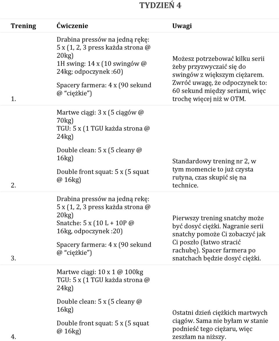 Zwróć uwagę, że odpoczynek to: 60 sekund między seriami, więc trochę więcej niż w OTM. Standardowy trening nr 2, w tym momencie to już czysta rutyna, czas skupić się na technice.