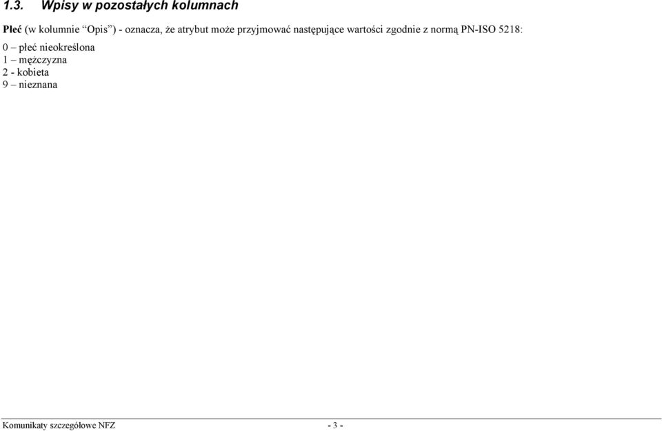 zgodnie z normą PN-ISO 5218: 0 płeć nieokreślona 1