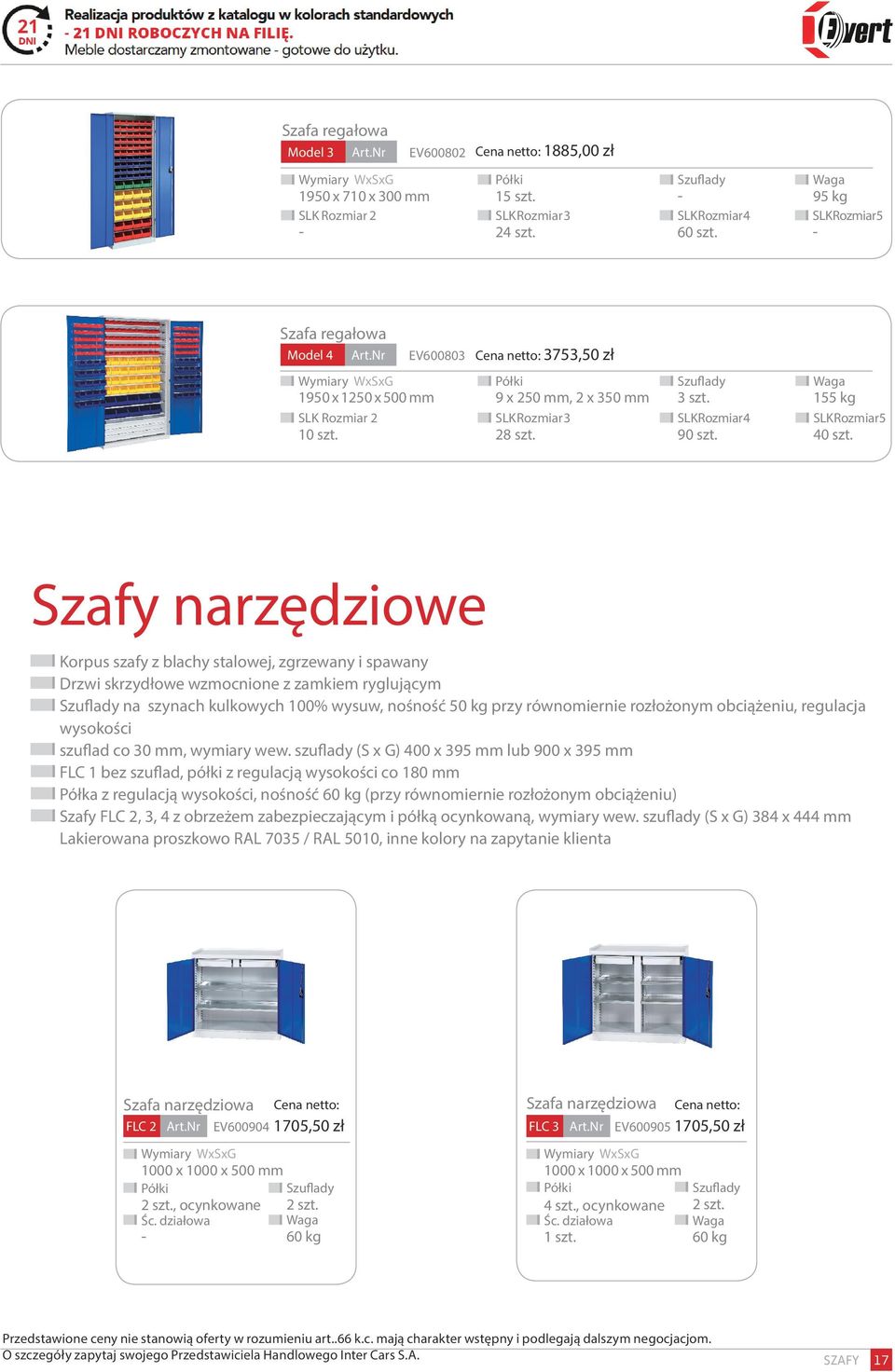 Szuflady 3 szt. SLK Rozmiar 4 90 szt. Waga 155 kg SLK Rozmiar 5 40 szt.