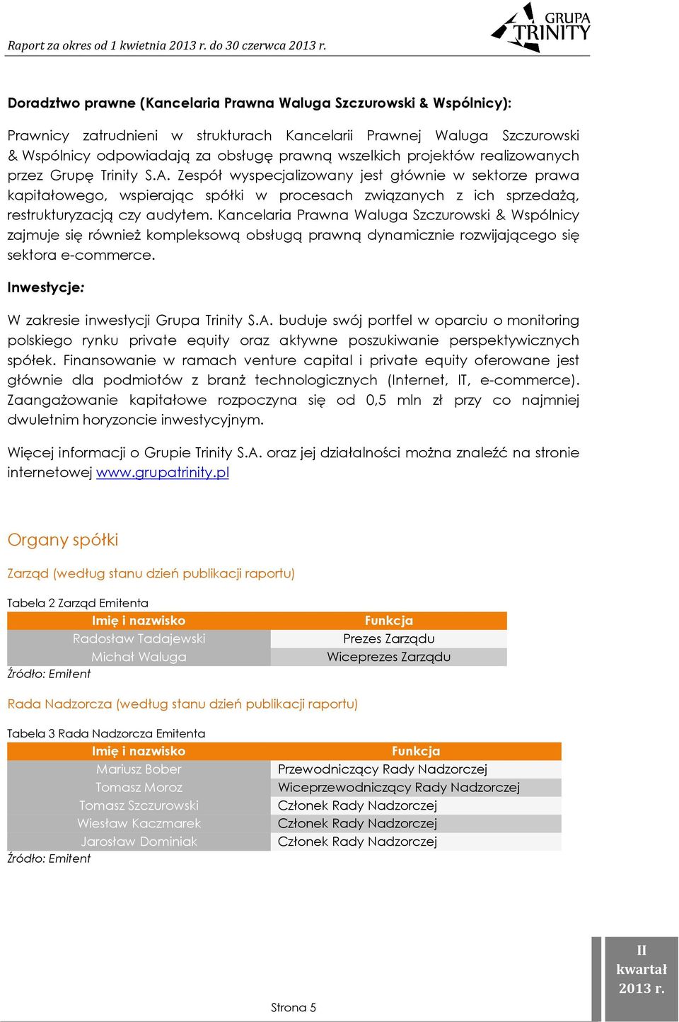 Zespół wyspecjalizowany jest głównie w sektorze prawa kapitałowego, wspierając spółki w procesach związanych z ich sprzedażą, restrukturyzacją czy audytem.