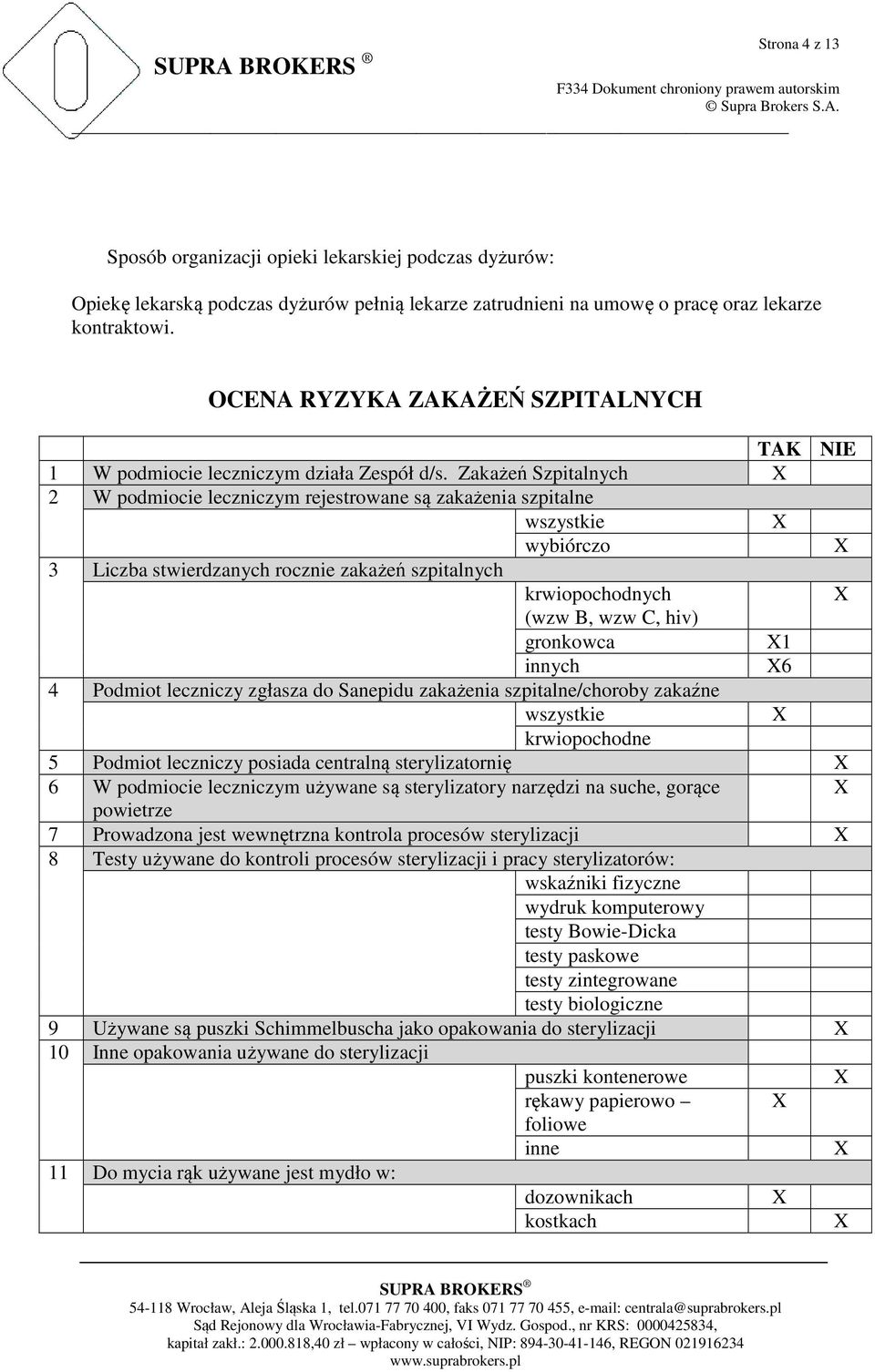 Zakażeń Szpitalnych 2 W podmiocie leczniczym rejestrowane są zakażenia szpitalne wszystkie wybiórczo 3 Liczba stwierdzanych rocznie zakażeń szpitalnych krwiopochodnych (wzw B, wzw C, hiv) gronkowca 1
