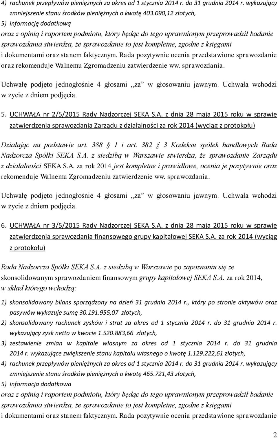 księgami i dokumentami oraz stanem faktycznym. Rada pozytywnie ocenia przedstawione sprawozdanie oraz rekomenduje Walnemu Zgromadzeniu zatwierdzenie ww. sprawozdania. 5.