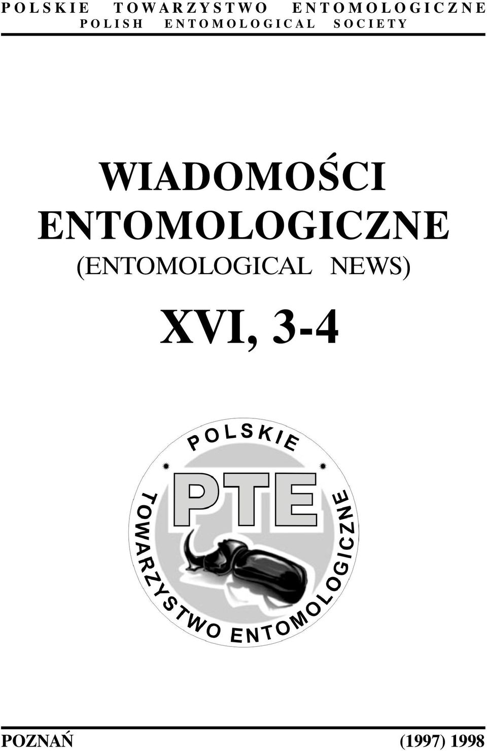C A L S O C I E T Y WIADOMOŚCI ENTOMOLOGICZNE