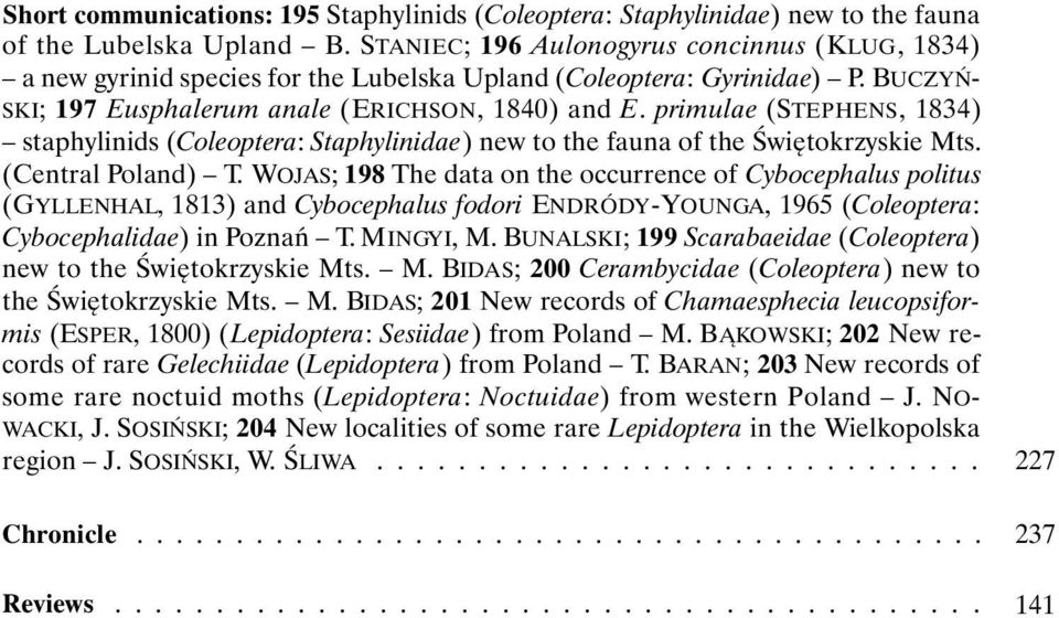 primulae (STEPHENS, 1834) staphylinids (Coleoptera: Staphylinidae) new to the fauna of the Świętokrzyskie Mts. (Central Poland) T.