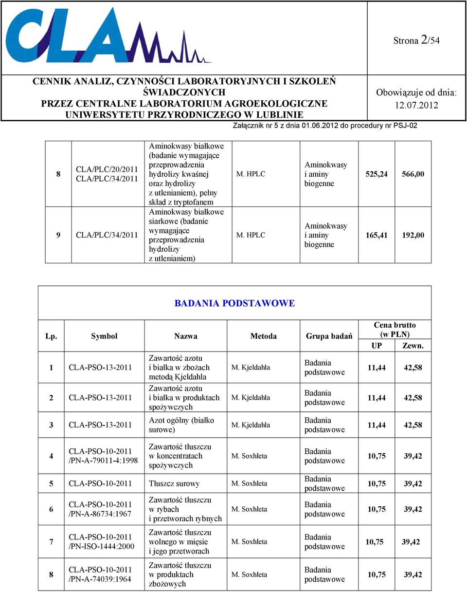 HPLC Aminokwasy i aminy biogenne Aminokwasy i aminy biogenne 525,24 566,00 165,41 192,00 BADANIA PODSTAWOWE Lp.