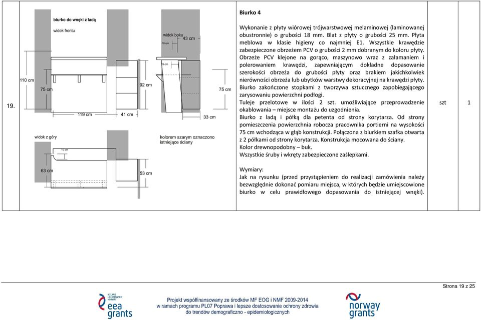 Obrzeże PCV klejone na gorąco, maszynowo wraz z załamaniem i polerowaniem krawędzi, zapewniającym dokładne dopasowanie szerokości obrzeża do grubości płyty oraz brakiem jakichkolwiek nierówności