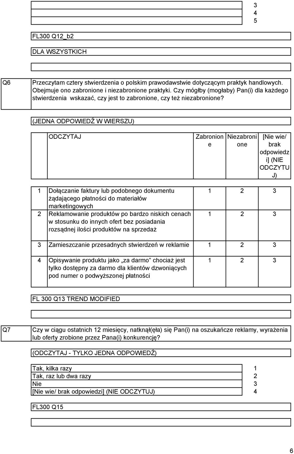 (JEDNA ODPOWIEDŹ W WIERSZU) ODCZYTAJ Zabronion e zabroni one [ wie/ brak odpowiedz i] (NIE ODCZYTU J) Dołączanie faktury lub podobnego dokumentu żądającego płatności do materiałów marketingowych