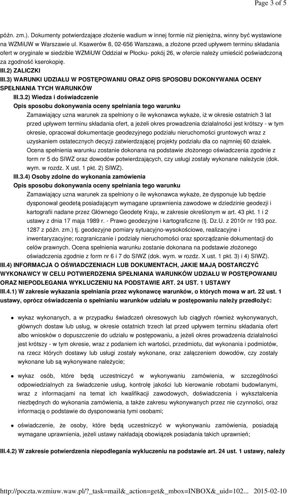 III.2) ZALICZKI III.3)