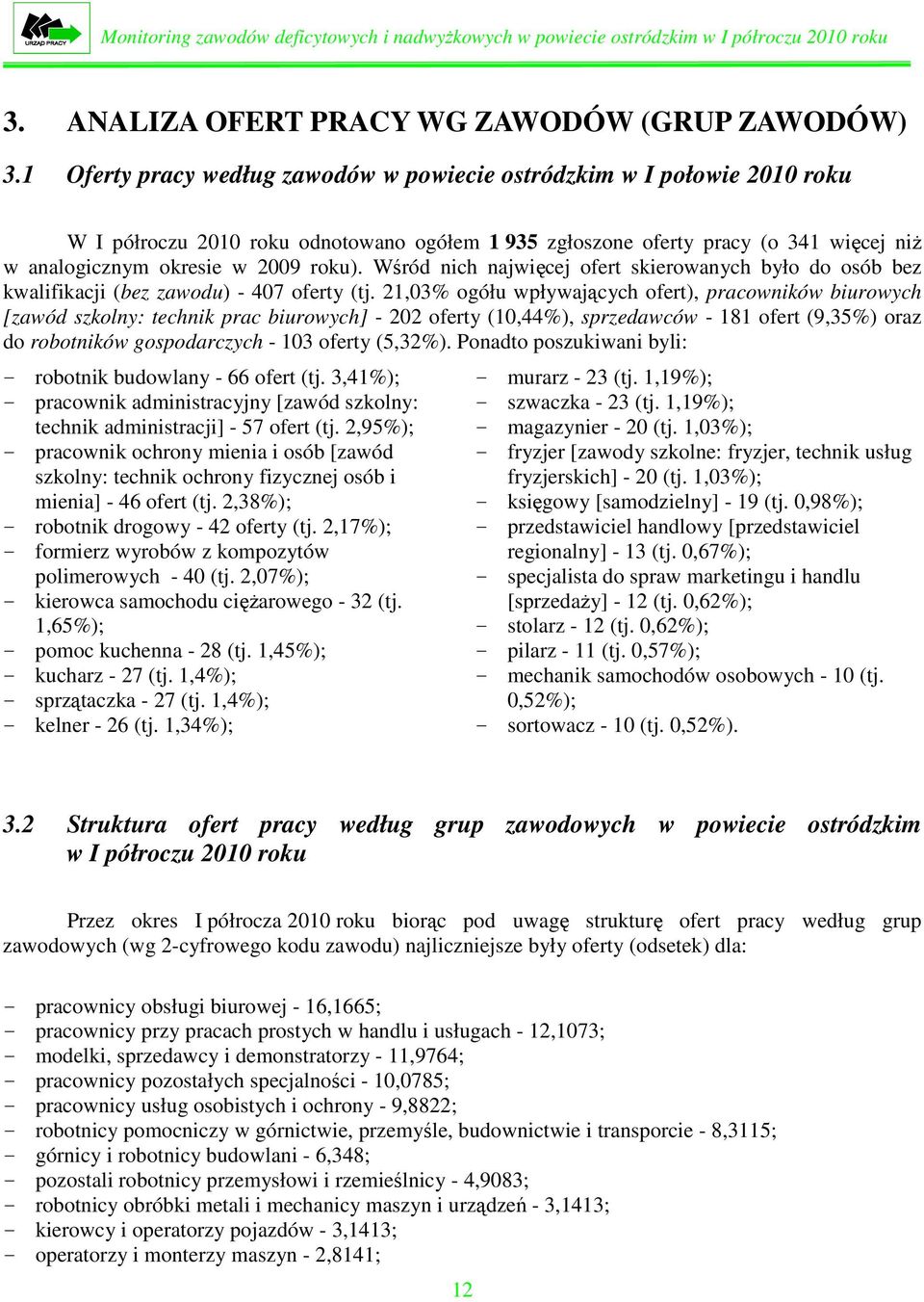 Wśród nich najwięcej ofert sierowanych było do osób bez walifiacji (bez zawodu) - 407 oferty (tj.
