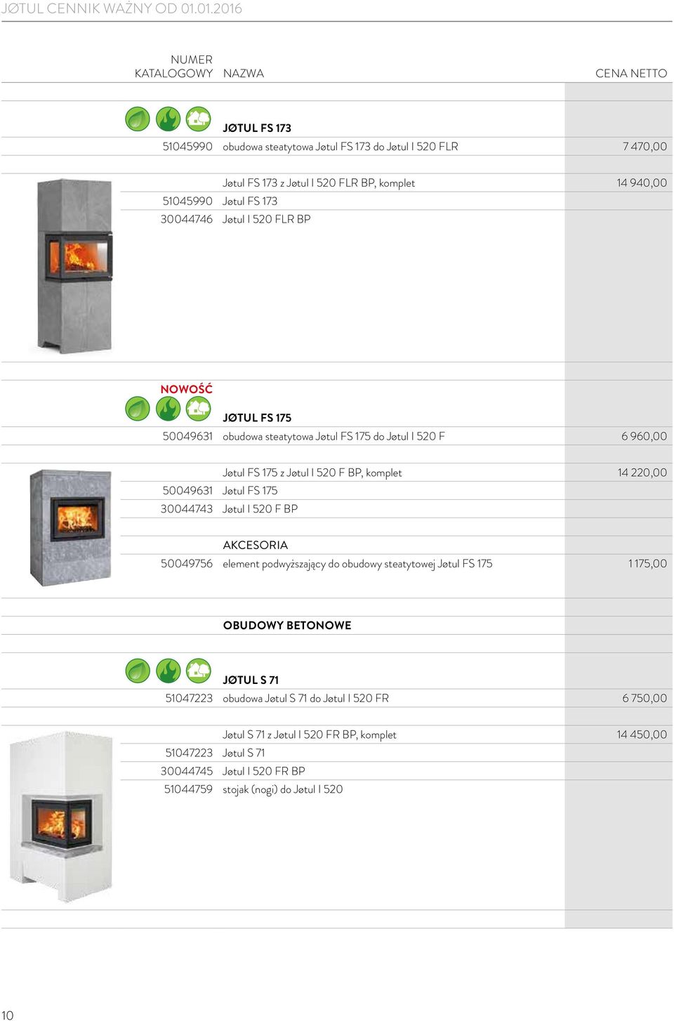 komplet 14 220,00 30044743 Jøtul I 520 F BP 50049756 element podwyższający do obudowy steatytowej Jøtul FS 175 1 175,00 OBUDOWY BETONOWE JØTUL S 71 51047223 obudowa