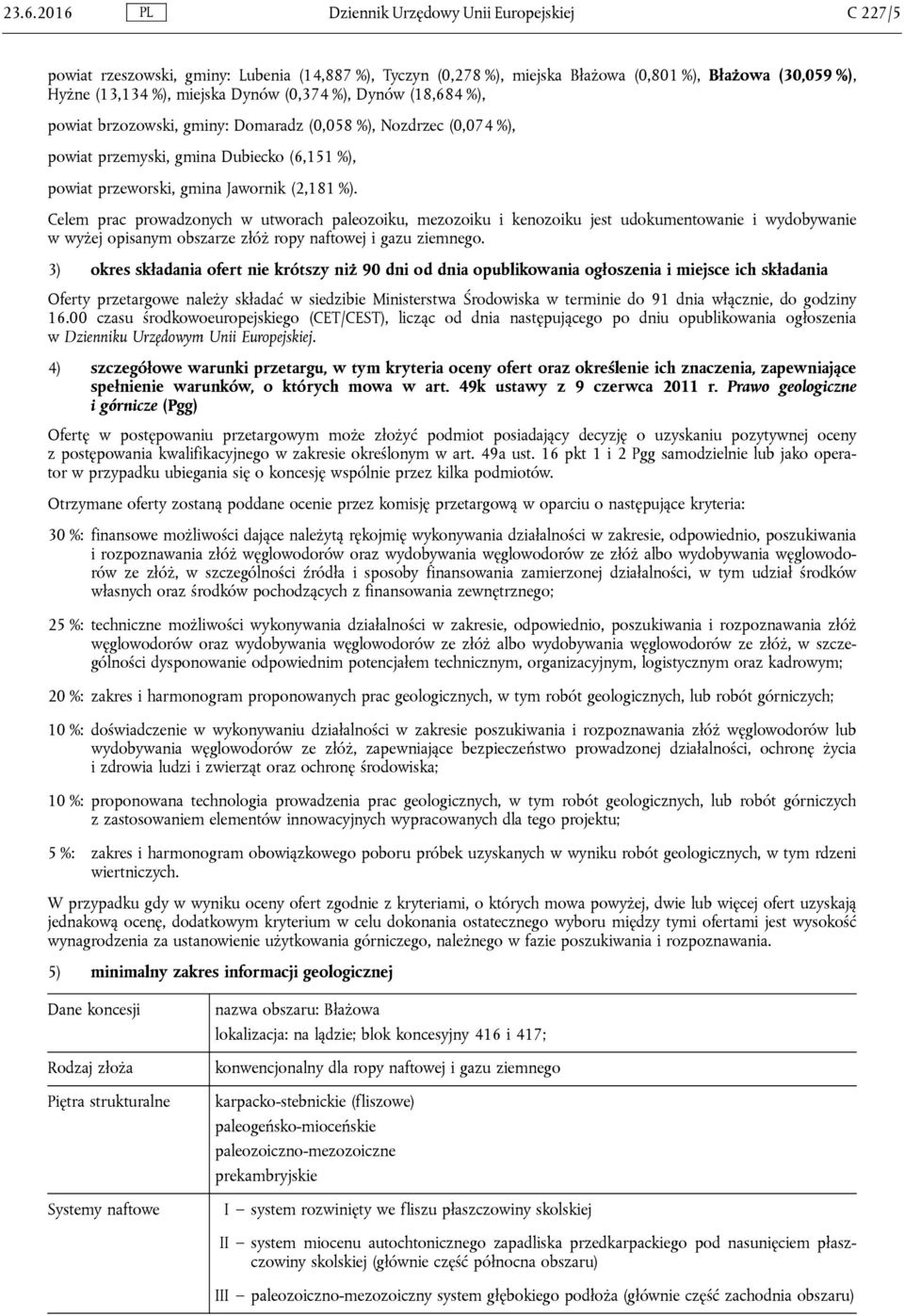 Celem prac prowadzonych w utworach paleozoiku, mezozoiku i kenozoiku jest udokumentowanie i wydobywanie w wyżej opisanym obszarze złóż ropy naftowej i gazu ziemnego.