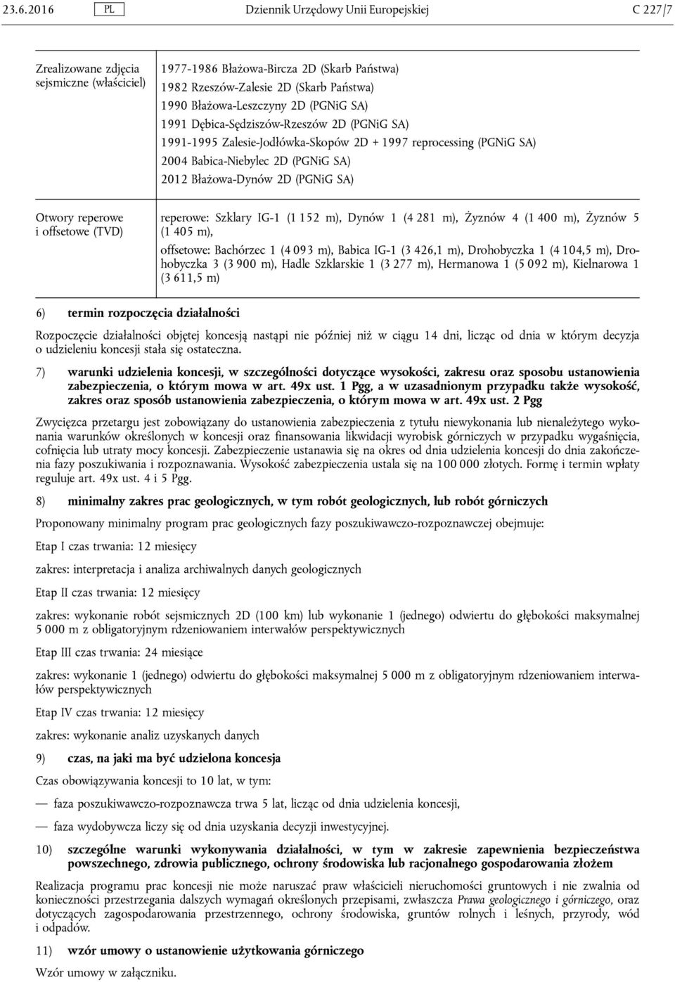 2D (PGNiG SA) Otwory reperowe i offsetowe (TVD) reperowe: Szklary IG-1 (1 152 m), Dynów 1 (4 281 m), Żyznów 4 (1 400 m), Żyznów 5 (1 405 m), offsetowe: Bachórzec 1 (4 093 m), Babica IG-1 (3 426,1 m),