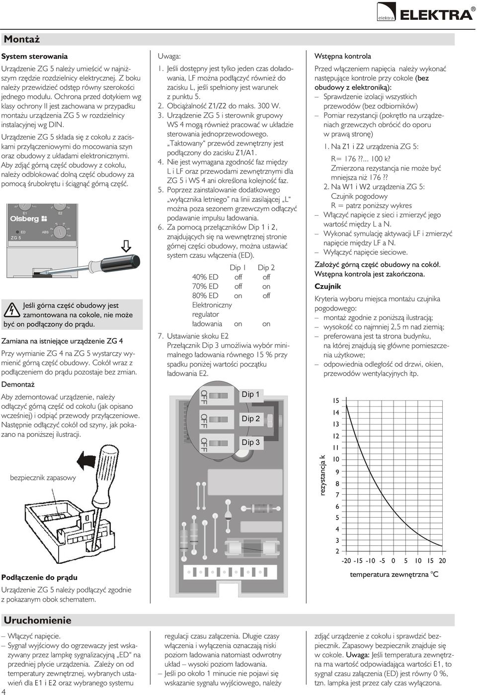 Urządzenie ZG składa się z cokołu z zaciskami przyłączeniowymi do mocowania szyn oraz obudowy z układami elektronicznymi.