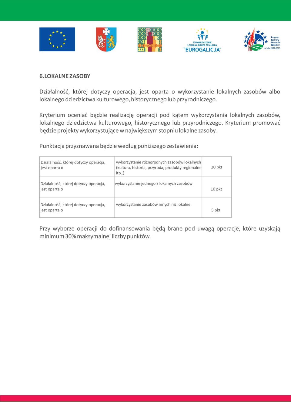 Kryterium promowaæ bêdzie projekty wykorzystuj¹ce w najwiêkszym stopniu lokalne zasoby.