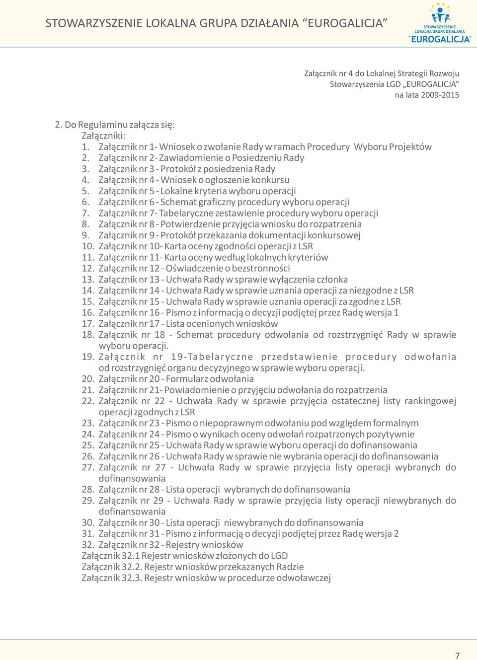 Za³¹cznik nr 4 - Wniosek o og³oszenie konkursu 5. Za³¹cznik nr 5 - Lokalne kryteria wyboru operacji 6. Za³¹cznik nr 6 - Schemat graficzny procedury wyboru operacji 7.