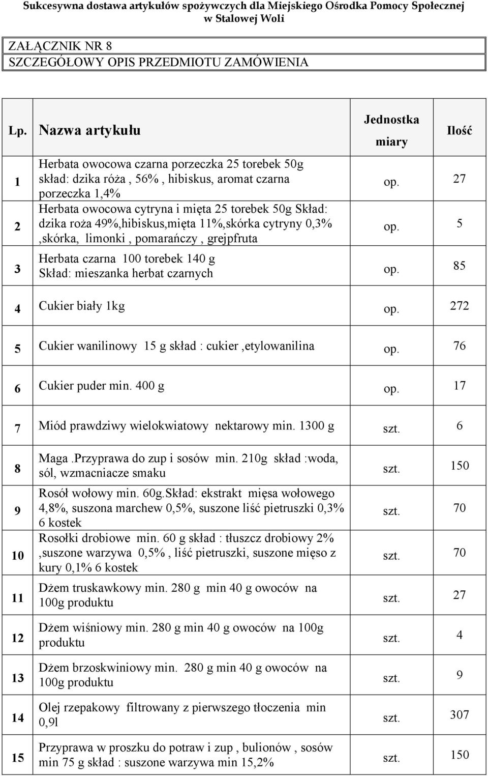 49%,hibiskus,mięta 11%,skórka cytryny 0,3%,skórka, limonki, pomarańczy, grejpfruta Jednostka miary Ilość op. 27 op. 5 Herbata czarna 100 torebek 140 g Skład: mieszanka herbat czarnych op.