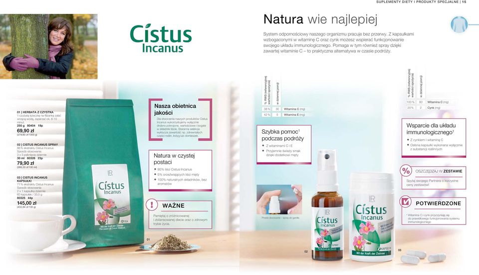 Suplementy diety i produkty specjalne 15 01 HERBATA Z CZYSTKA 1 czubatą łyżeczkę na filiżankę zalać wrzącą wodą, zaparzać ok. 8-10 minut.