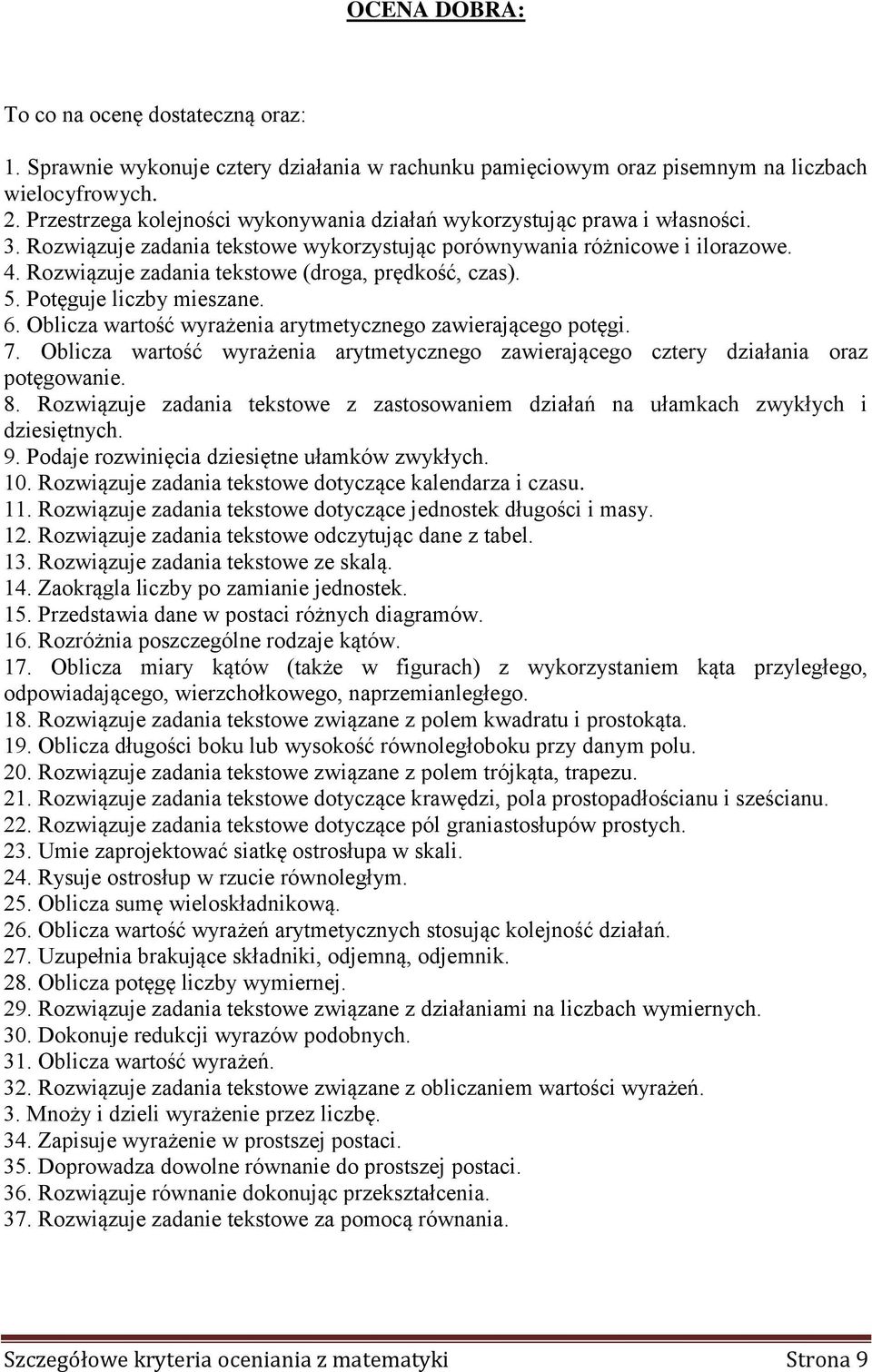 Rozwiązuje zadania tekstowe (droga, prędkość, czas). 5. Potęguje liczby mieszane. 6. Oblicza wartość wyrażenia arytmetycznego zawierającego potęgi. 7.