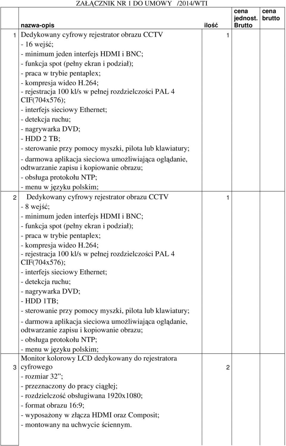 264; - rejestracja 100 kl/s w pełnej rozdzielczości PAL 4 CIF(704x576); - interfejs sieciowy Ethernet; - detekcja ruchu; - nagrywarka DVD; - HDD 2 TB; - sterowanie przy pomocy myszki, pilota lub