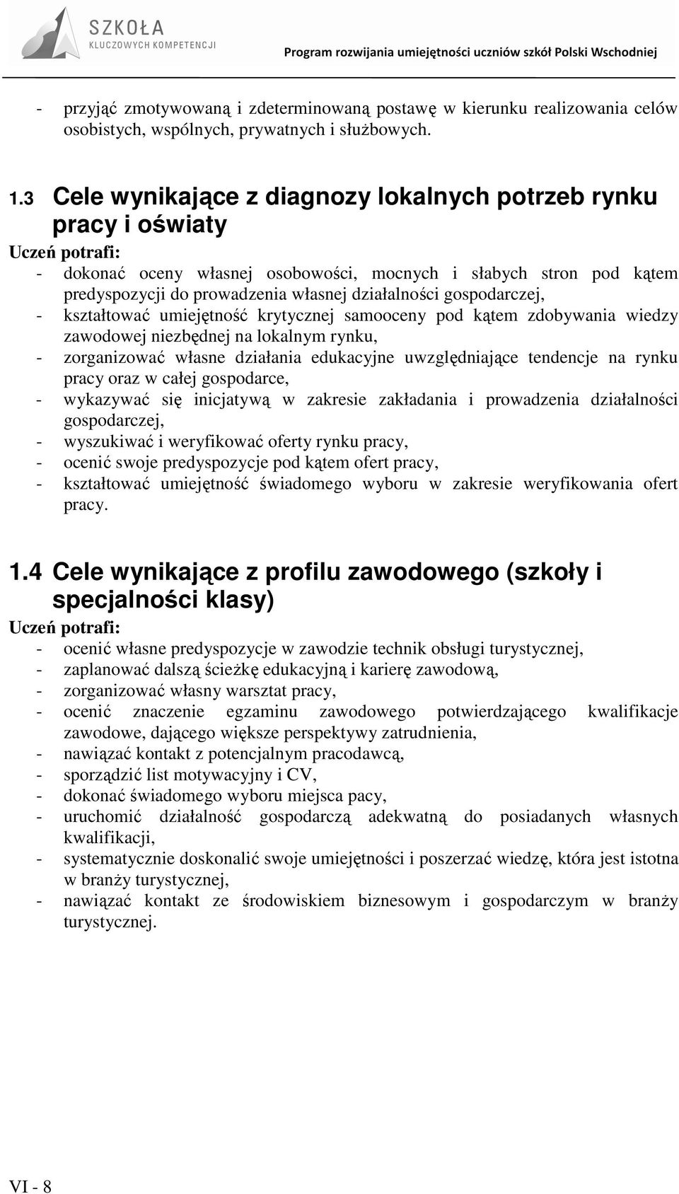 działalności gospodarczej, - kształtować umiejętność krytycznej samooceny pod kątem zdobywania wiedzy zawodowej niezbędnej na lokalnym rynku, - zorganizować własne działania edukacyjne uwzględniające
