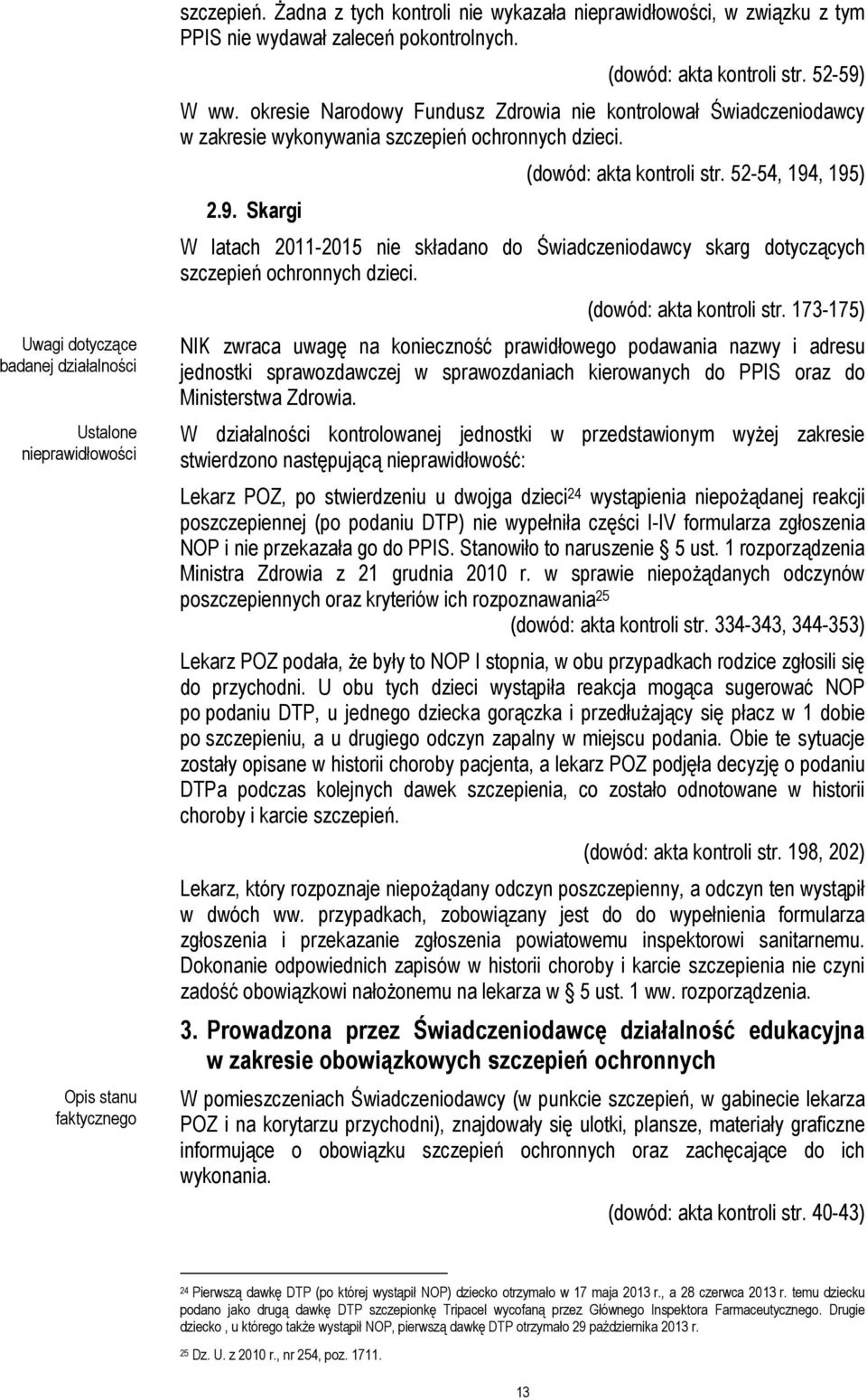 okresie Narodowy Fundusz Zdrowia nie kontrolował Świadczeniodawcy w zakresie wykonywania szczepień ochronnych dzieci. 2.9. Skargi (dowód: akta kontroli str.