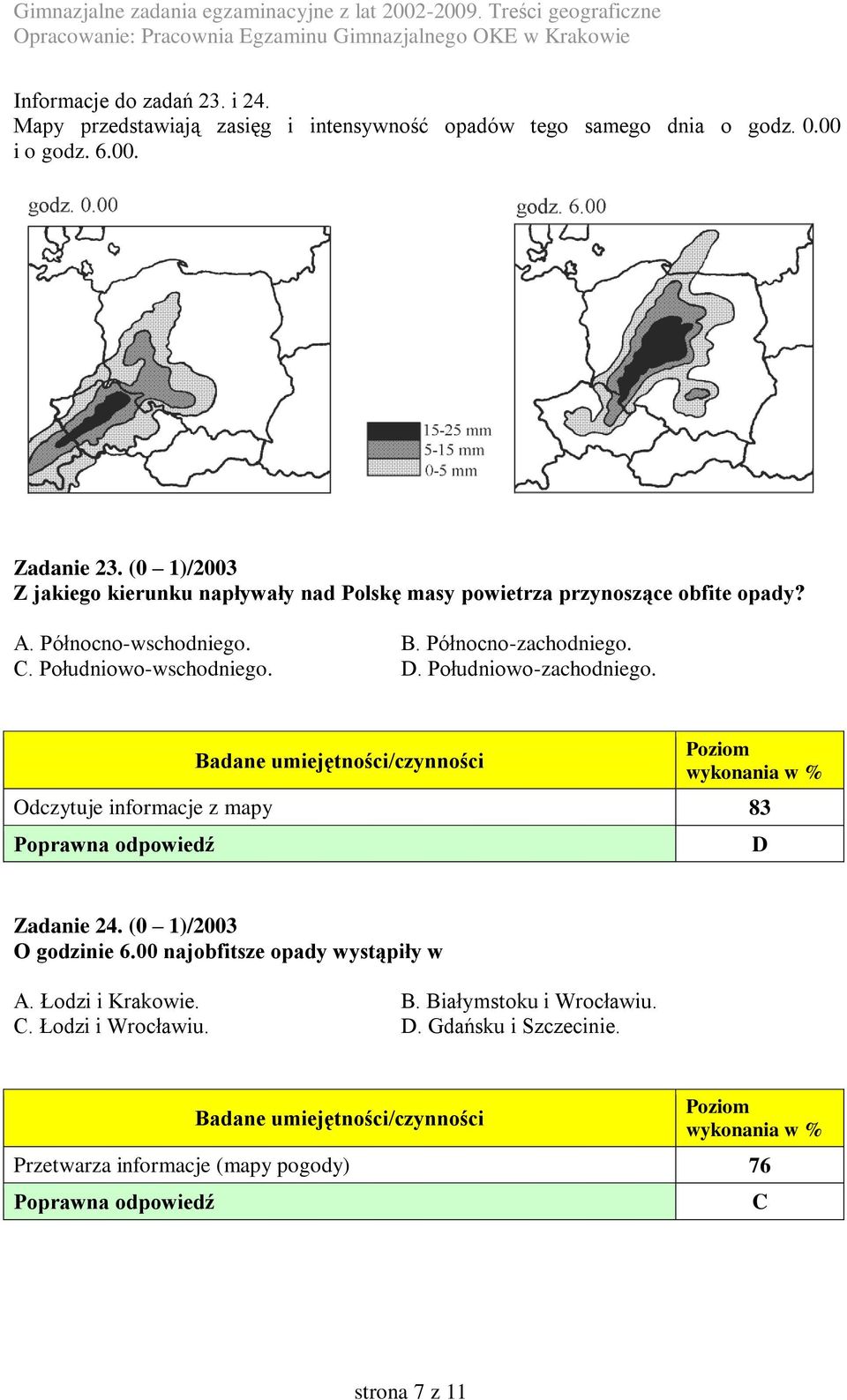 Południowo-wschodniego. D. Południowo-zachodniego. Odczytuje informacje z mapy 83 D Zadanie 24. (0 1)/2003 O godzinie 6.