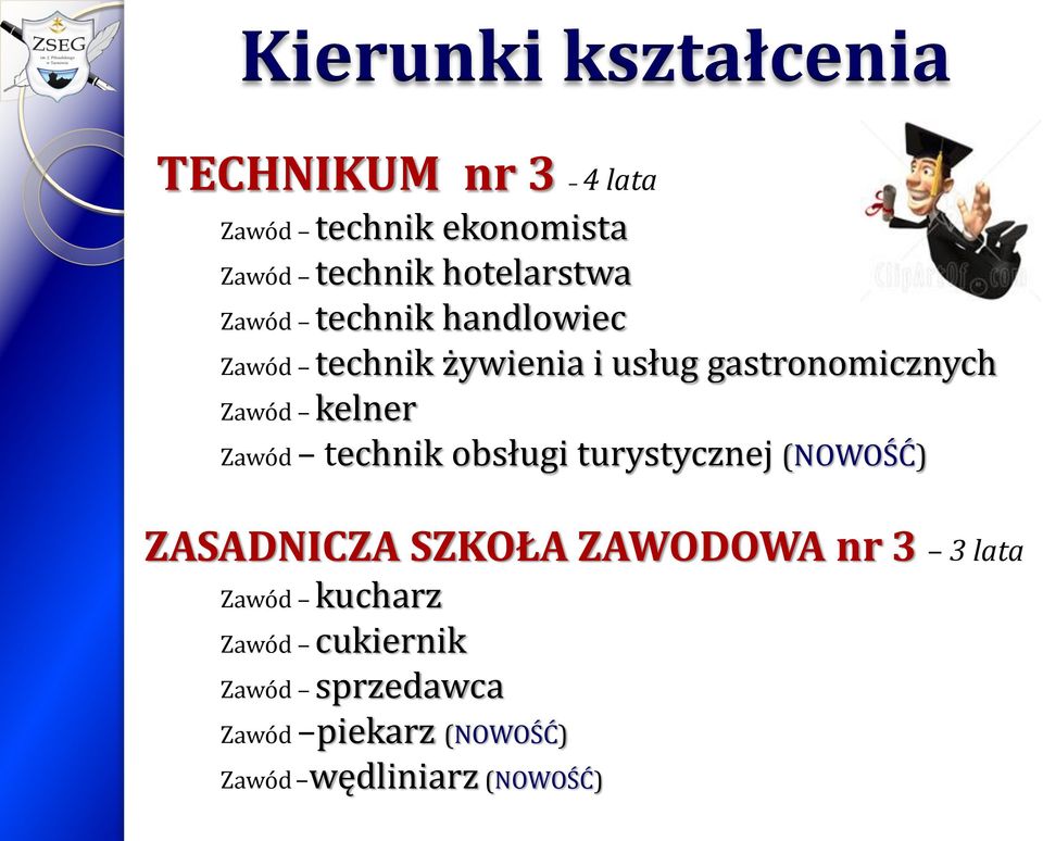 Zawód kelner Zawód technik obsługi turystycznej (NOWOŚĆ) ZASADNICZA SZKOŁA ZAWODOWA nr 3