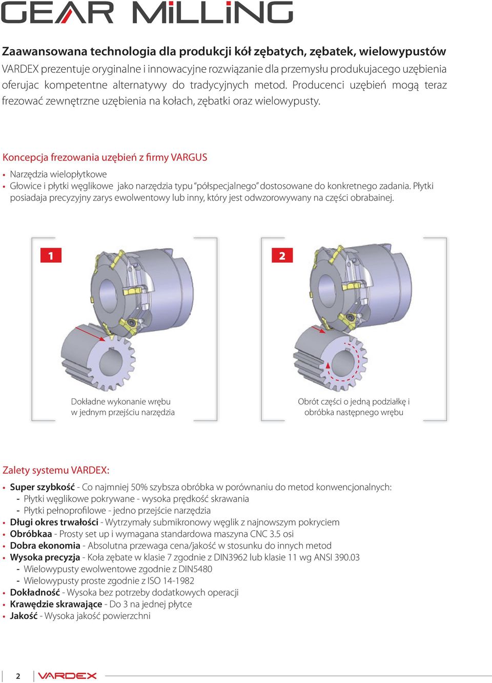Koncepcja frezowania uzębień z firmy VARGUS Narzędzia wielopłytkowe Głowice i węglikowe jako narzędzia typu półspecjalnego dostosowane do konkretnego zadania.