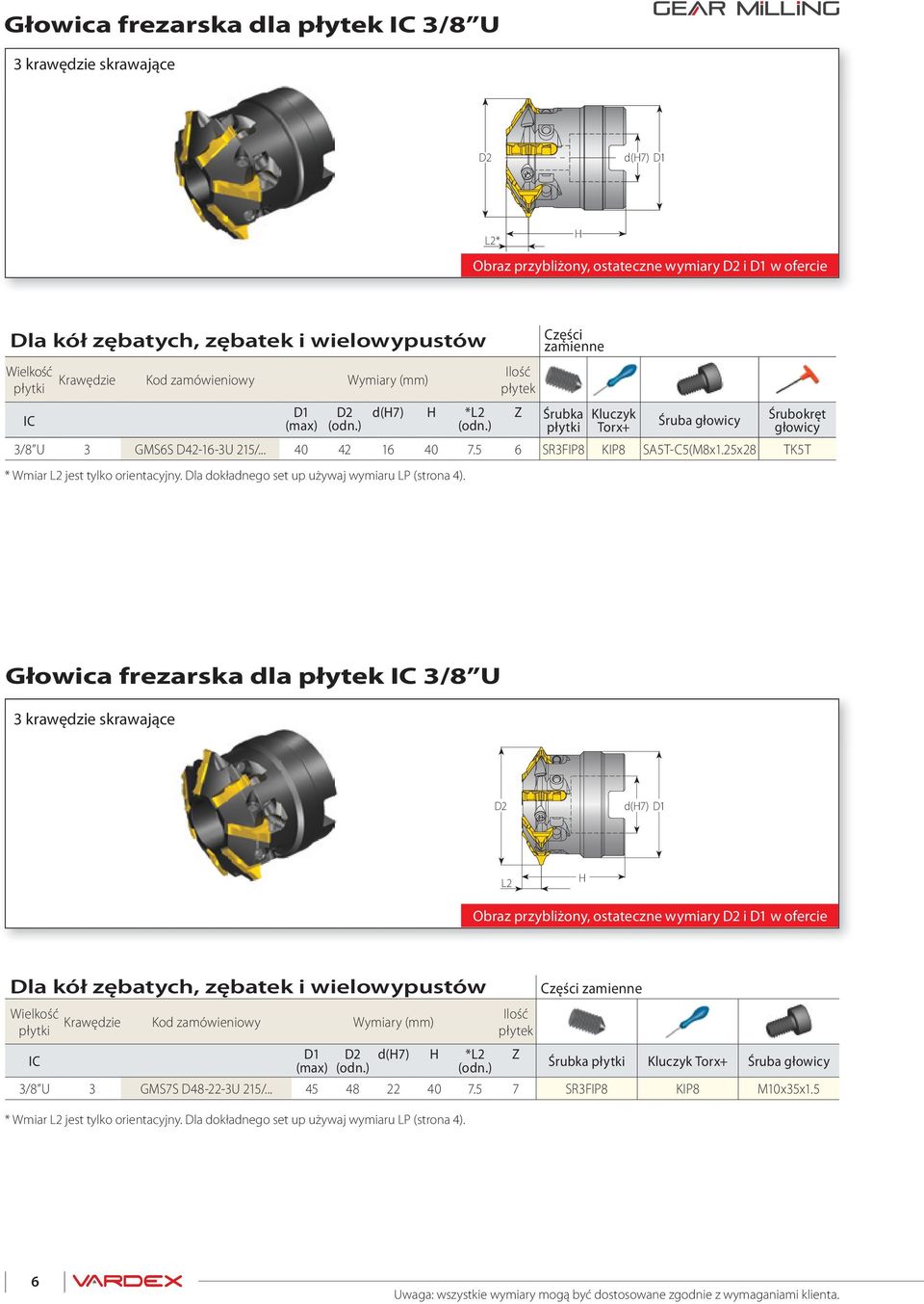 25x28 TK5T Głowica frezarska dla 3/8 U d(7) L2 Obraz przybliżony, ostateczne wymiary i w ofercie d(7) *L2 Śrubka Kluczyk Torx+ Śruba