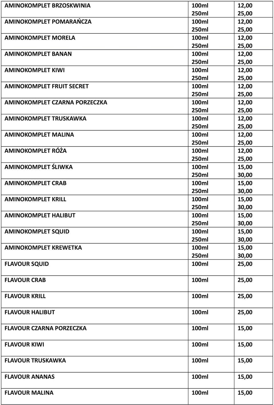 ŚLIWKA AMINOKOMPLET CRAB AMINOKOMPLET KRILL AMINOKOMPLET HALIBUT AMINOKOMPLET SQUID AMINOKOMPLET KREWETKA FLAVOUR SQUID