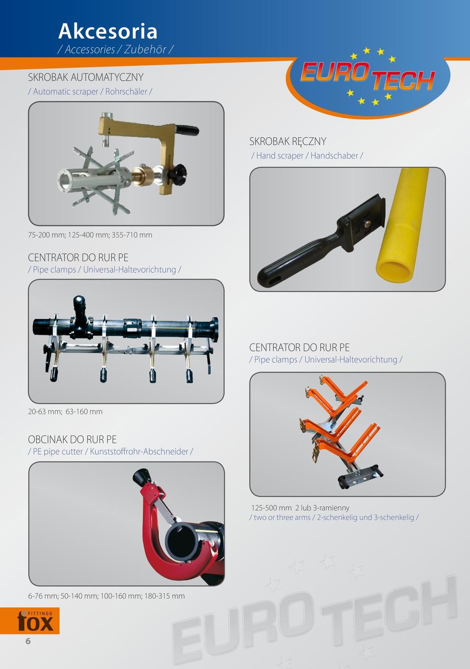 PE / Pipe clamps / Universal-Haltevorichtung / 20-63 mm; 63-160 mm OBCINAK DO RUR PE / PE pipe cutter /