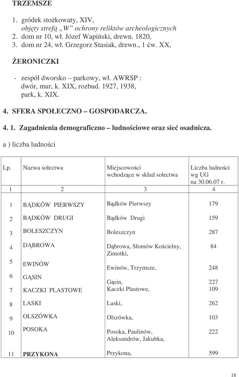 a ) liczba ludnoci Lp. Nazwa sołectwa Miejscowoci wchodzce w skład sołectwa Liczba ludnoci wg UG na 30.06.07 r.