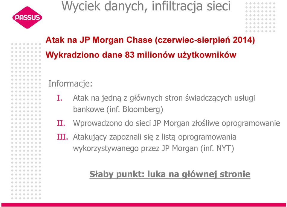 Bloomberg) II. Wprowadzono do sieci JP Morgan złośliwe oprogramowanie III.